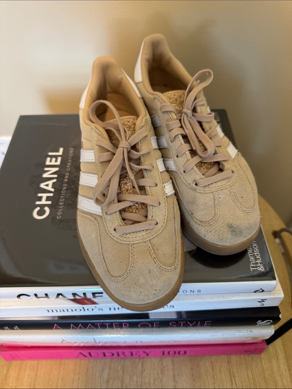 adidas Originals Gazelle Beige Suede Sneakers with White Stripes - Picture 3 of 4